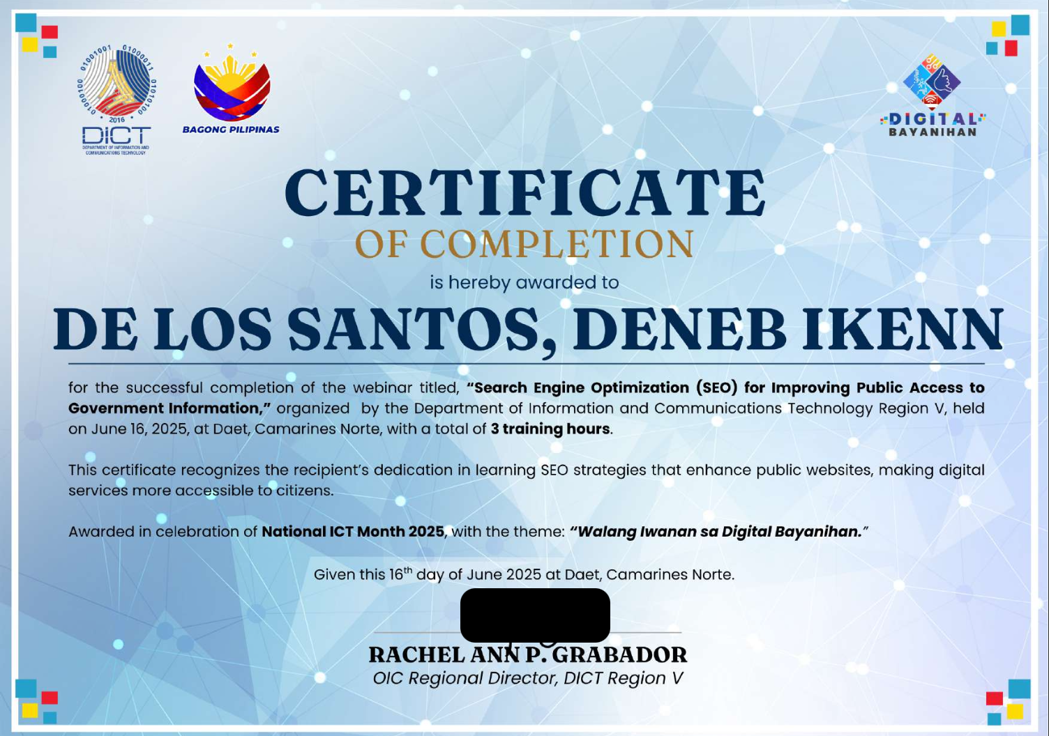 Certificate of Completion - SEO certificate
